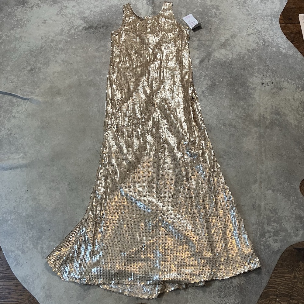 Daisy Dress Womens Size Large Gold All Over Sequin Sleeveless Maxi